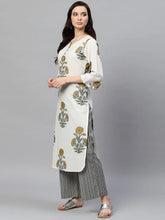 Women Off White Color Function Wear Cotton Fabric Printed Fancy Kurta And Palazzo Set